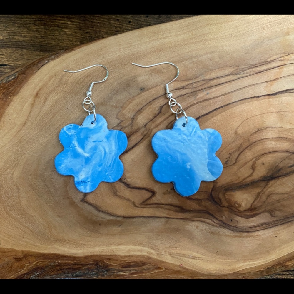 Handmade Abstract Cloud Polymer Clay Hook Earrings - Picture 3 of 5